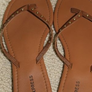 Express Tan Studded Flip-flops